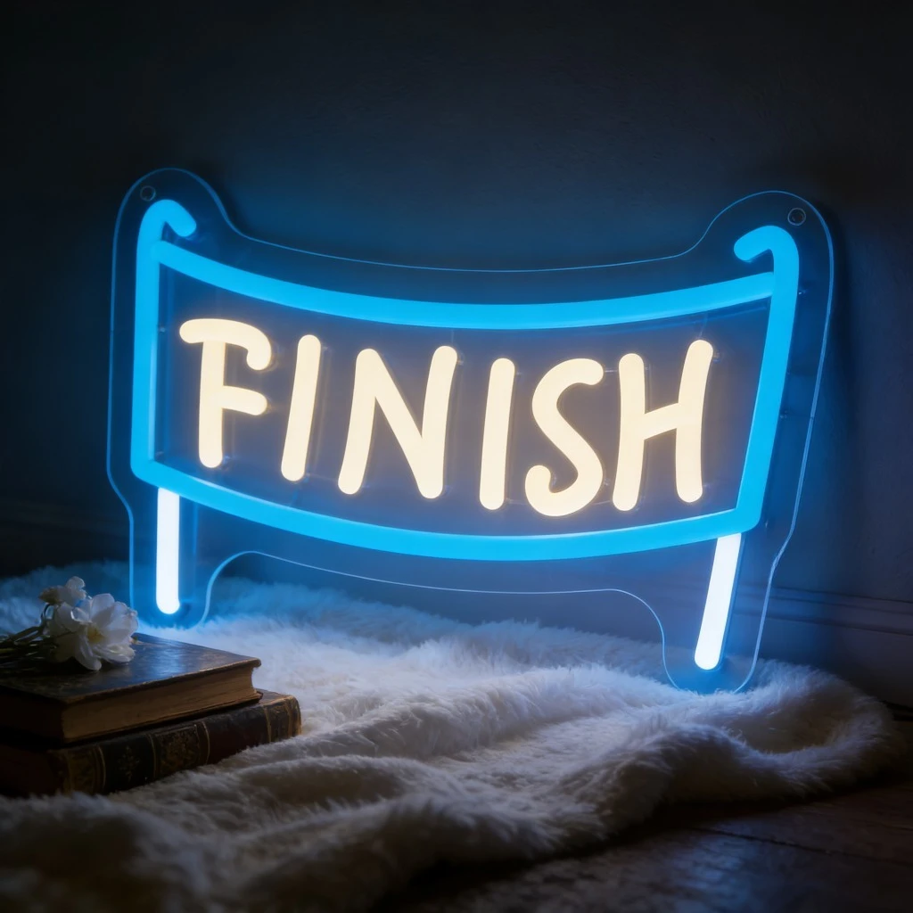 

Неоновая вывеска Finish с USB-питанием, диммируемая светодиодная настенная лампа, ярко-синее свечение для декора офиса, спортзала, кабинета, мотивация для студентов и работников, подарок