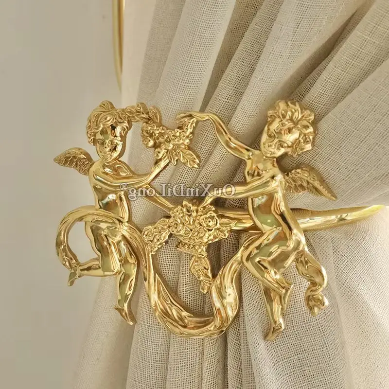 

Creative Designed 1Pair Solid Brass Angel Basket Curtain Hooks Drapery Holdbacks Curtain Wall Hooks Decorative Hardware