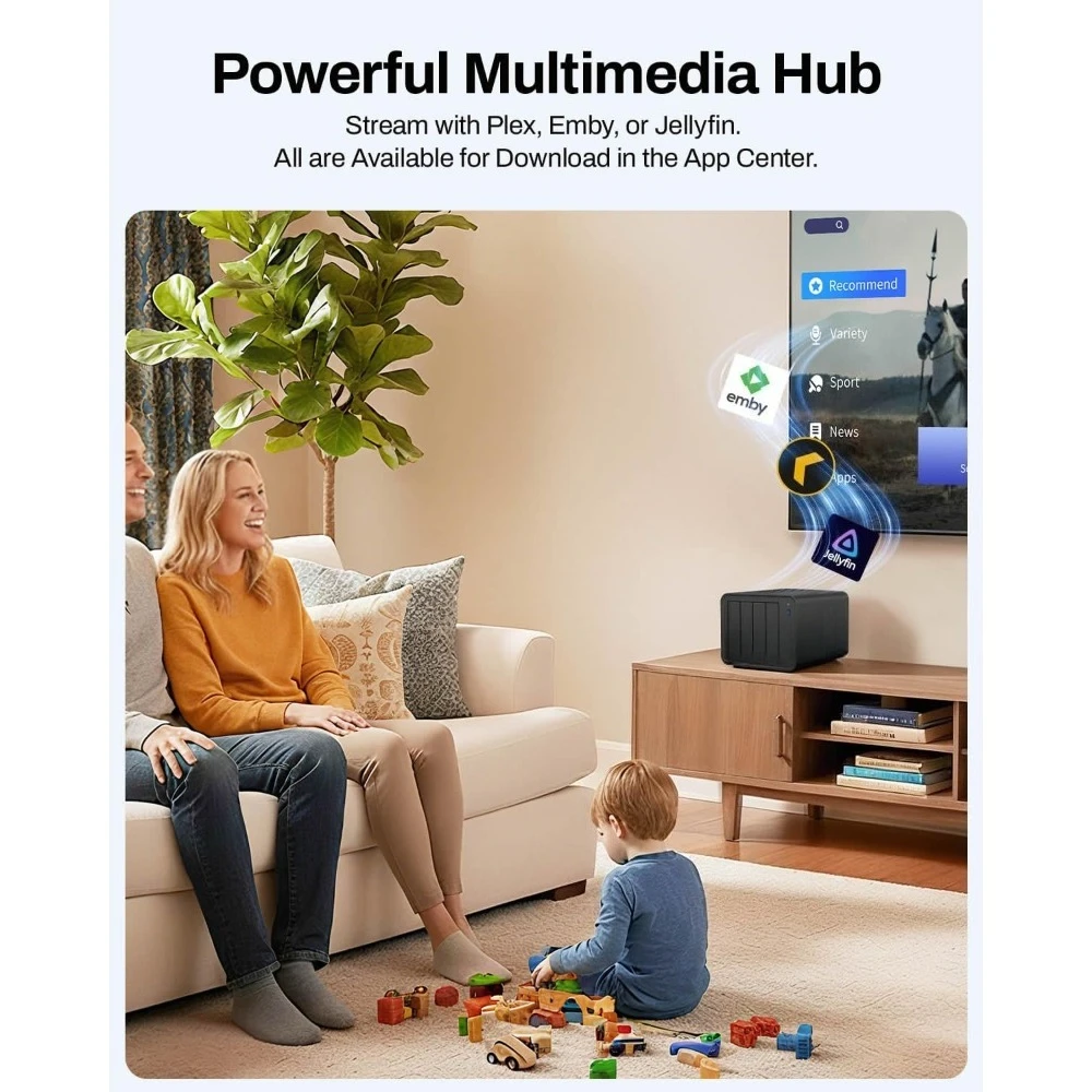 

4-Bay NAS Storage Intel x86 Quad-Core CPU 4GB RAM 2.5GbE LAN Network Attached Storage Multimedia Server for Home Users