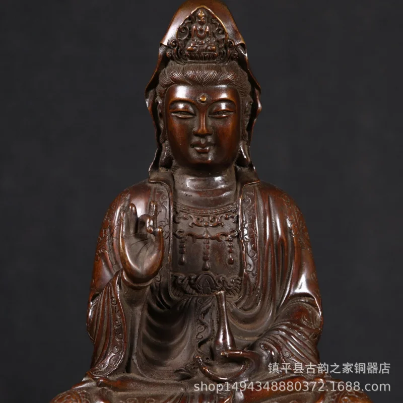 Pure Bodhisattva Home Use Nanhai Guanyin Desktop Copper Buddha Statue Brass Antique-Style Ornament