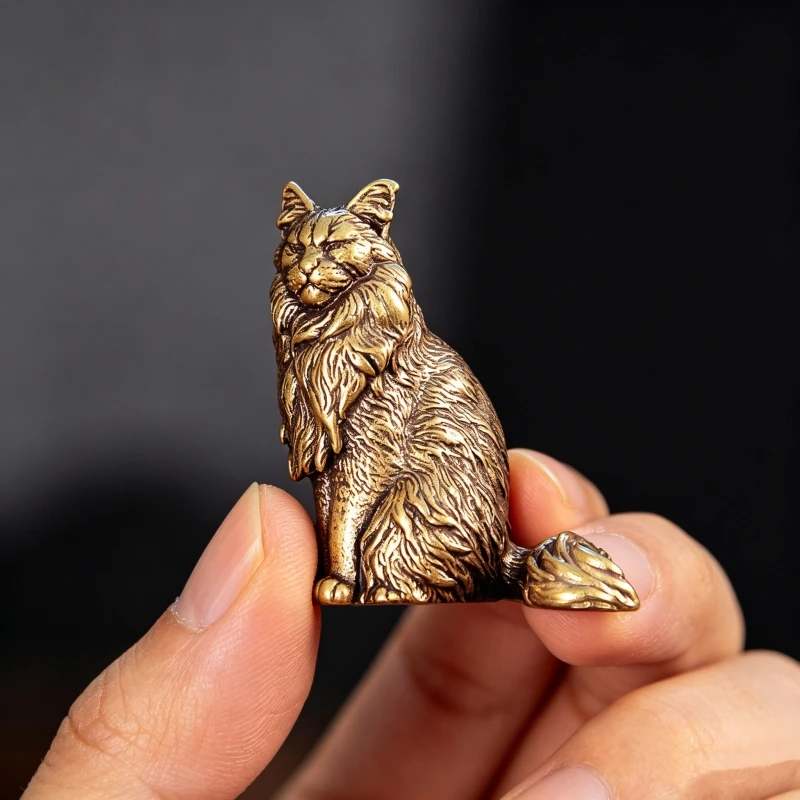 Mini Figura de Gato de Latón, Adorno Vintage para Escritorio, Decoración para Monitor, Decoración para Espacio de Trabajo, Estatua Coleccionable para Decoración del Hogar