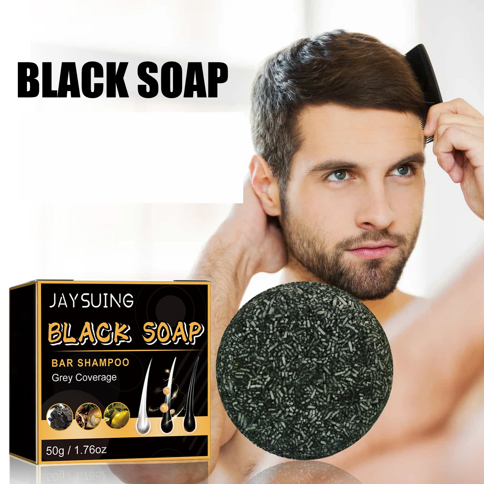 

Hair Darkening Shampoo Bar Repair Gray White Hair Color Dye Anti Dandruff Cleansing Nourishing Natural Organic Black Hair Soap