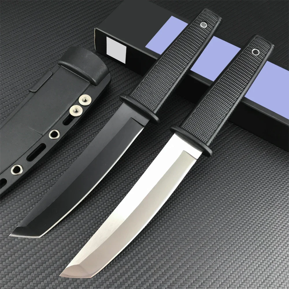 Cold Fixed Blade Knife 8Cr13Mov Blade White/Black Nylon Wave Fiber Handle with Sheath Tactical Military Straight Knife