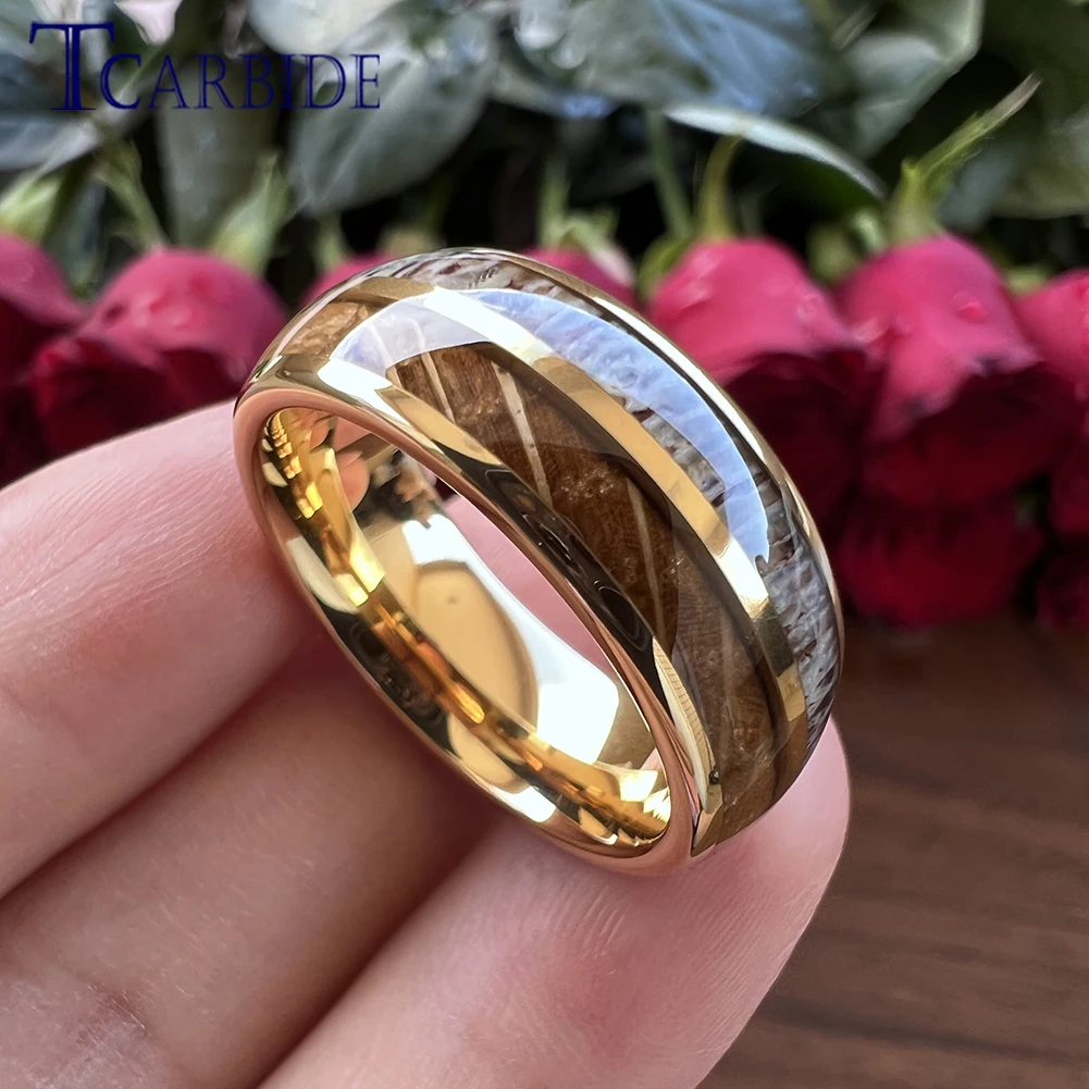 Dropshipping 6MM 8MM Deel Antler Whiskey Wood Ring Men Women Fashion Tungsten Wedding Band Big Surprise Gift Comfort Fit