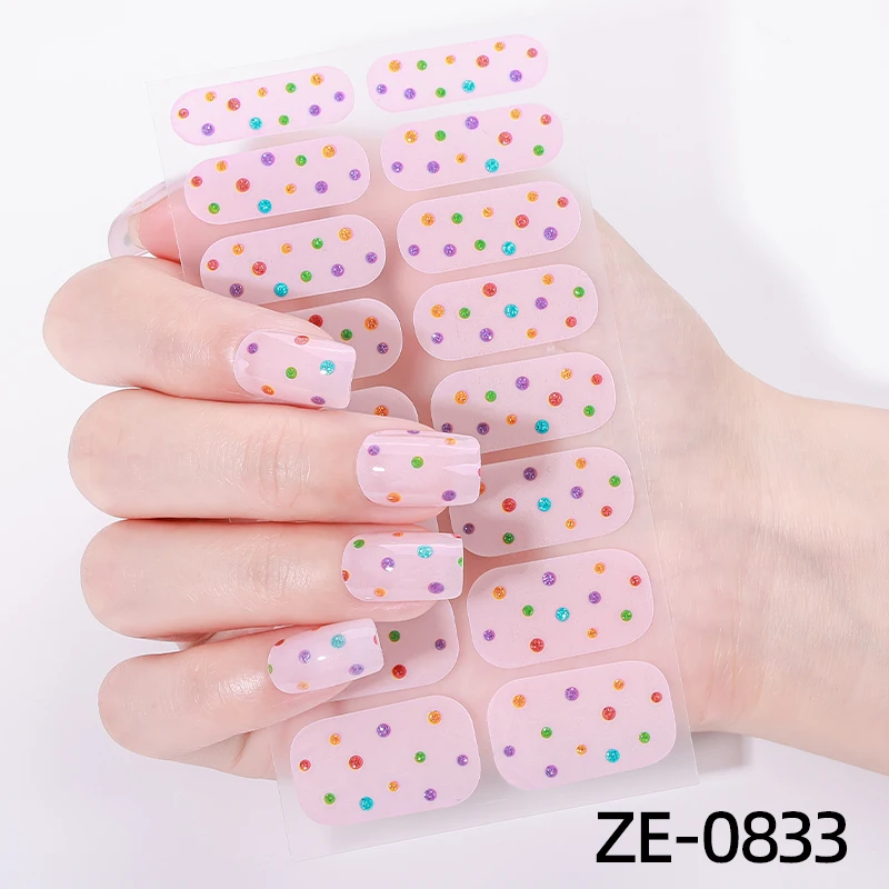 16Tips Full Cover Nail Sticker Colorful Polka Dot Nail Polish Strips Long-Lasting Self Adhesive Nail Art DIY Manicure Decoration
