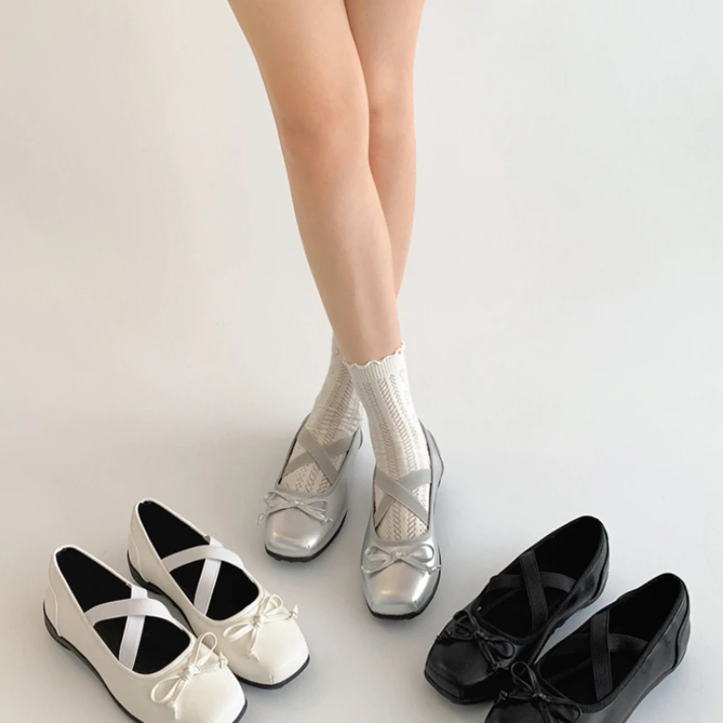 2026 New Spring Women Ballet Flats Concise Square Toe Shallow Slip On Ladies Shoes Eelgant Dress Mary Jane Shoes