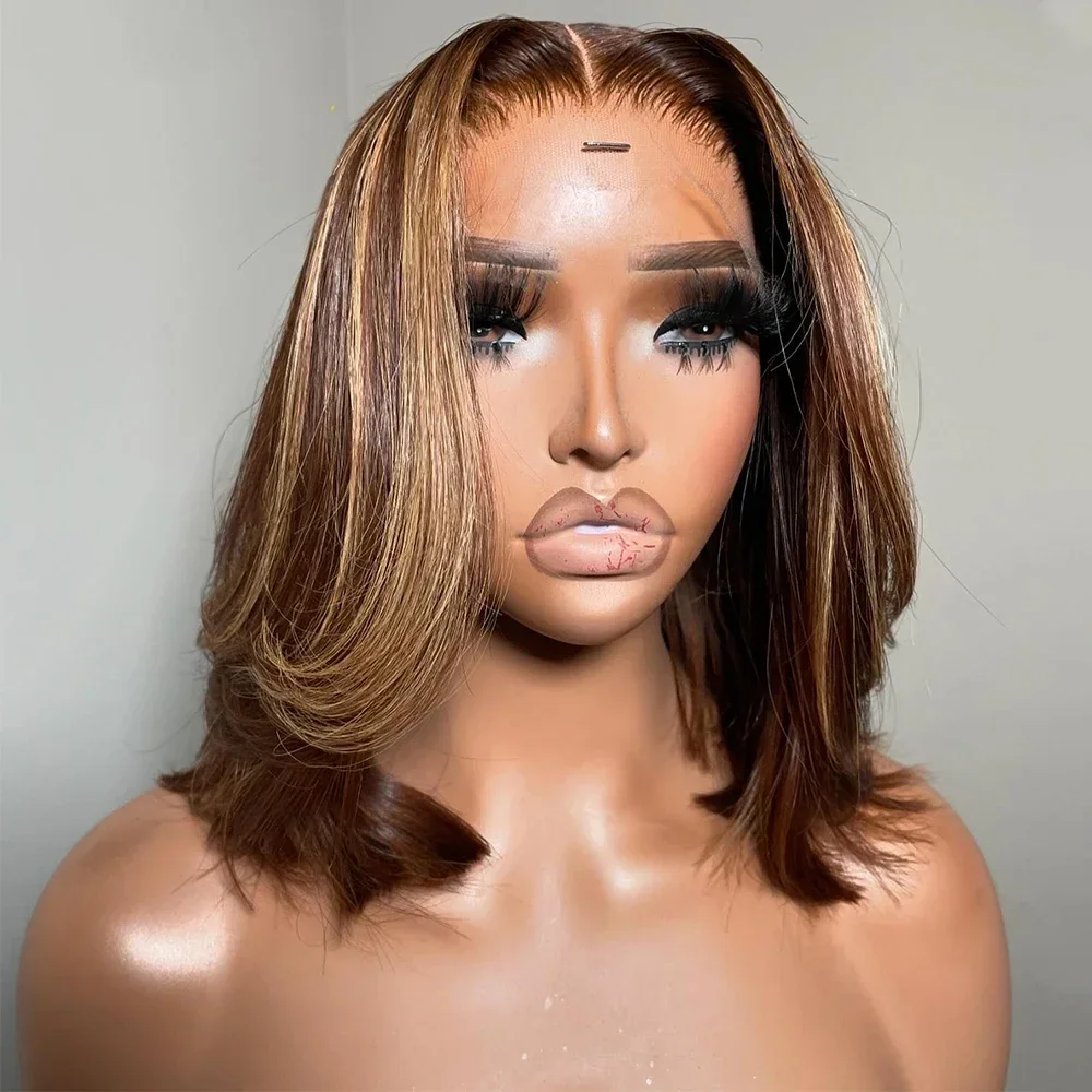 

14inch Highlight blonde straight 5x5 Lace Front Hair 100% Human Hair Wig 150 Density with Baby Hair Pre-Plucked Soft Hair Wig