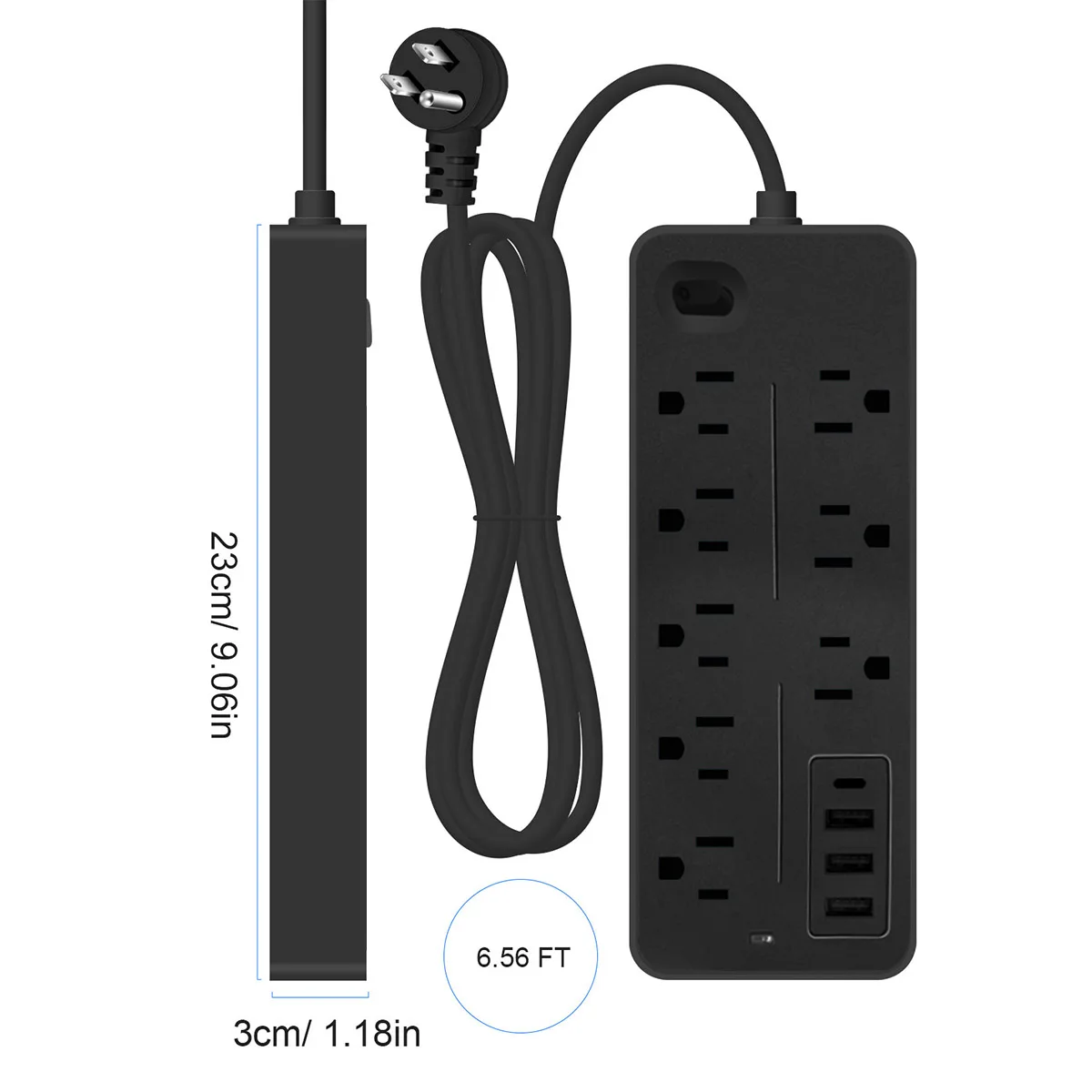 US Outlets 12 in 1 Power Strip Multitap Socket with Master Control Switch AC Extension Cord Electrical Socket with USB Type C