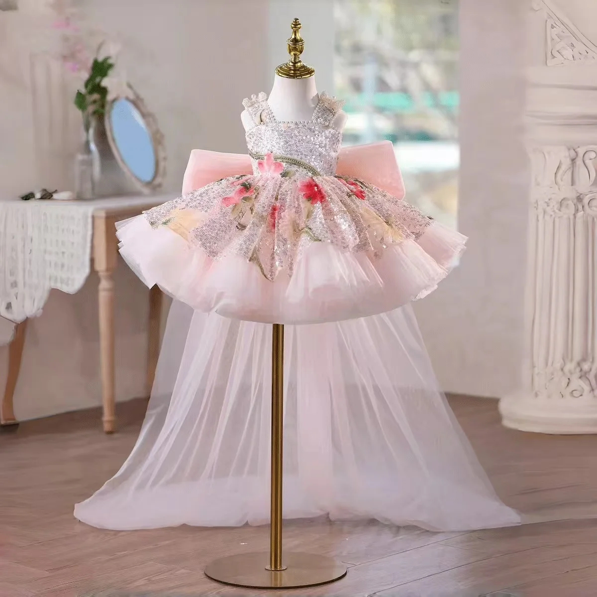 

KLFGD Luxurious and elegant Festive dress for girl Sequin Dress for girls Children's birthday Prom dress New girl's tail dress