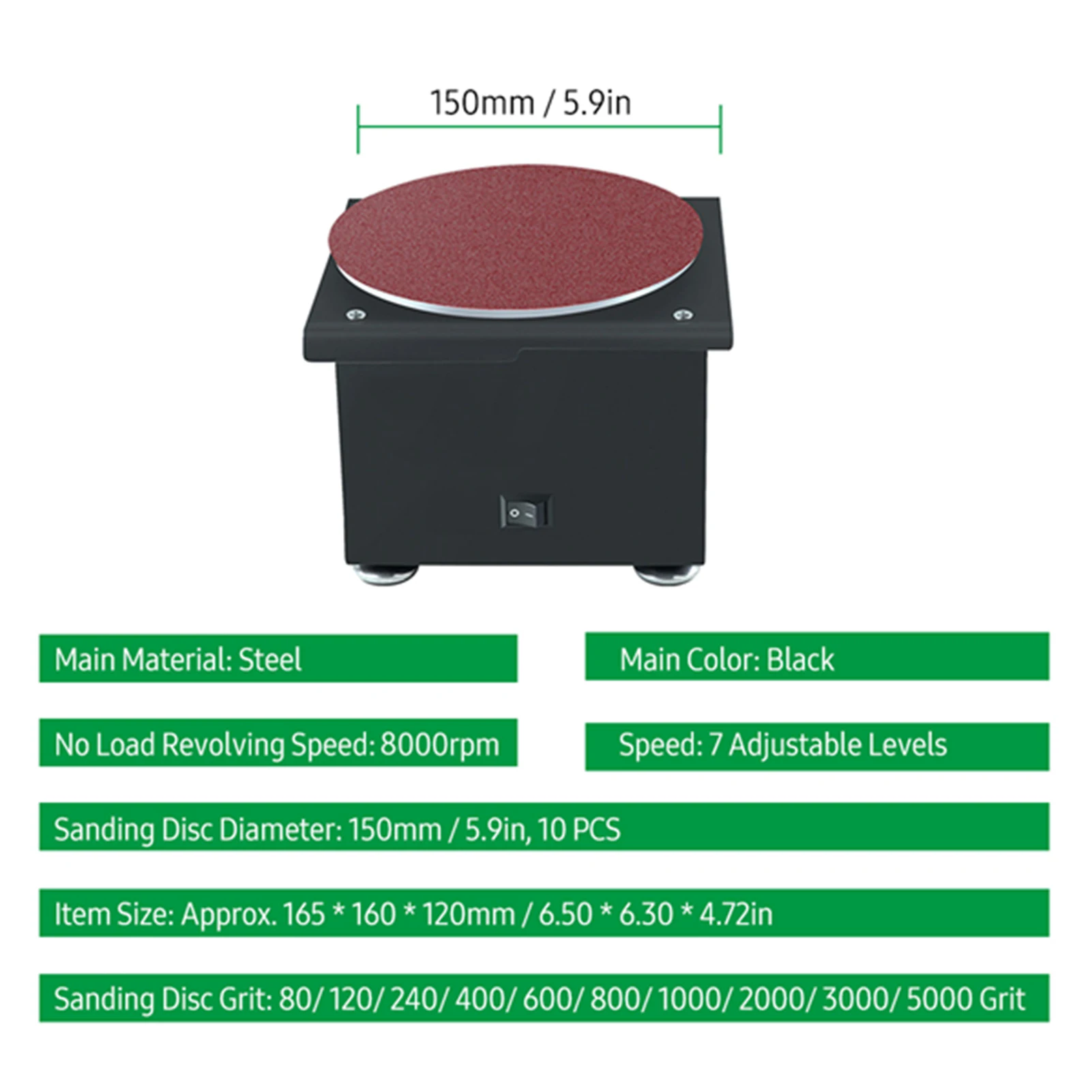 Mini Bench Disc Sander Electric Sharpener 7 Variable Speed 10 Sanding Discs Wood Bench Top Sanding Polishing Grinding Machine