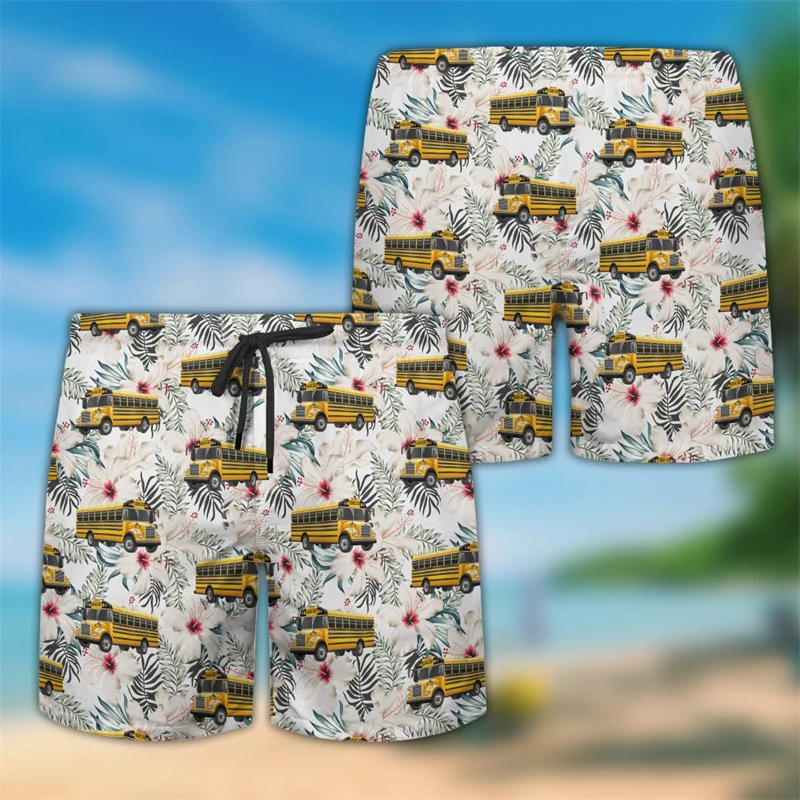 

Шорты для школьного автобуса для водителя Мужская одежда Мультяшные пляжные шорты для отличной работы Гавайский школьный автобус бордшорты шаттбокс трусы