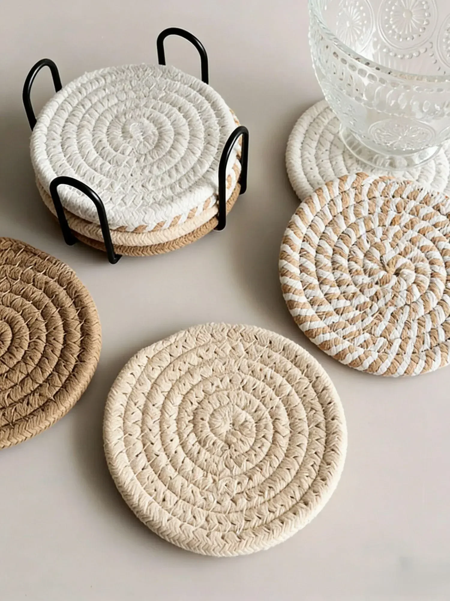 

4pcs heat insulation Drink Coasters, Minimalist Cotton Fabric with Non-Woven Lining for Coffee Table Home Decor