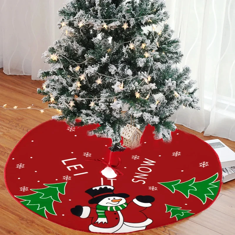 90/60cm Christmas Tree Skirt Red Snowflake Santa Claus Printed Xmas Tree Carpet Christmas Decor Mat New Year for Home Decor