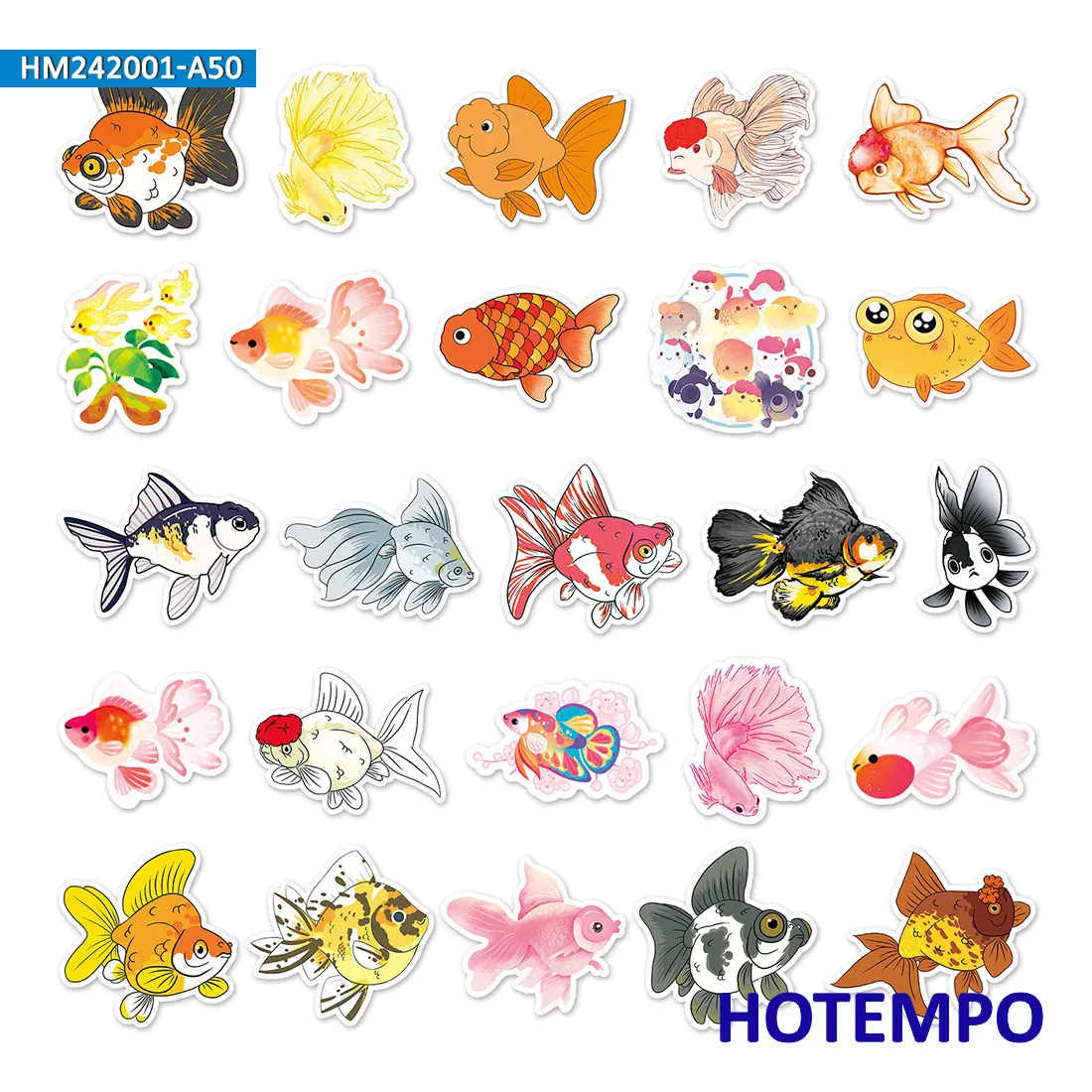 20/30/50枚、鯉の魚のステッカー、色とりどりの華やかな鯉と金魚、かわいい動物たち、電話、ラップトップ、車、バイク用、楽しいステッカーパック