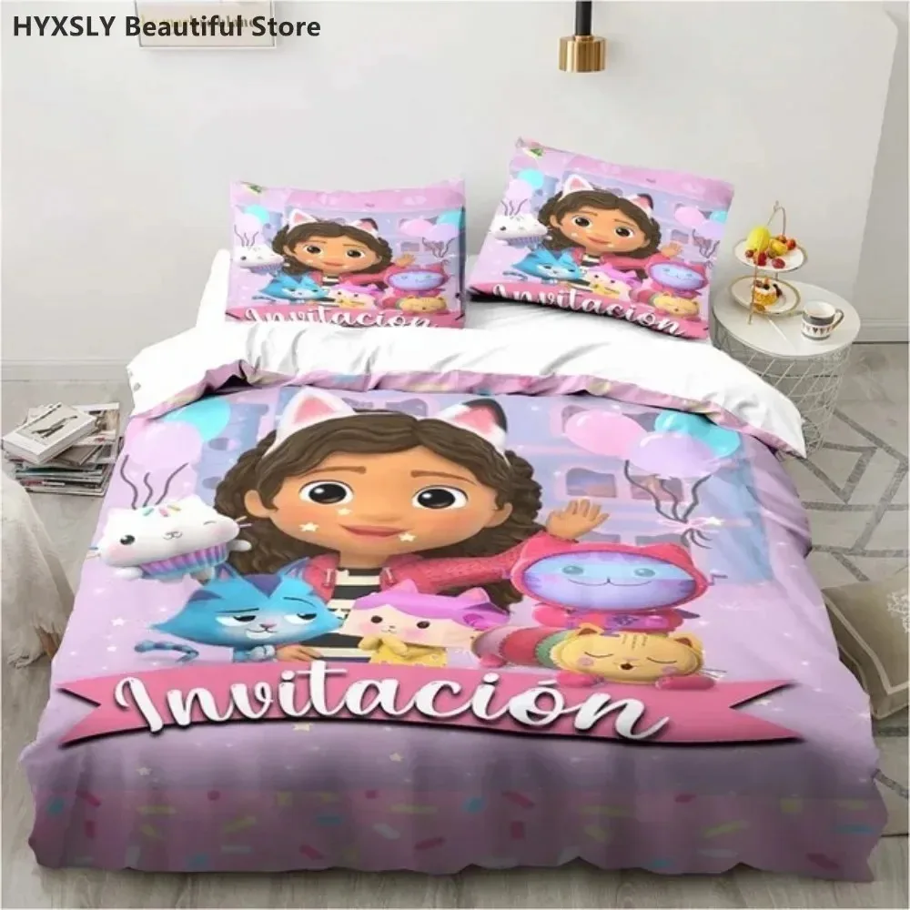 

Gabby's Dollhouse Bedding Set Cartoon Pillowcases Quilt Cover For Girl Kids Gift Sing Twin Full Queen Cute Kawaii 3D Duvet Cover