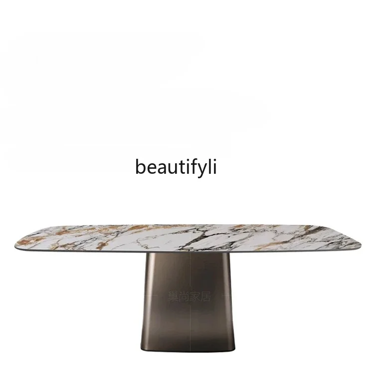 

Nordic light luxury rock slab dining table Italian minimalist household rectangular marble surface dining table1184