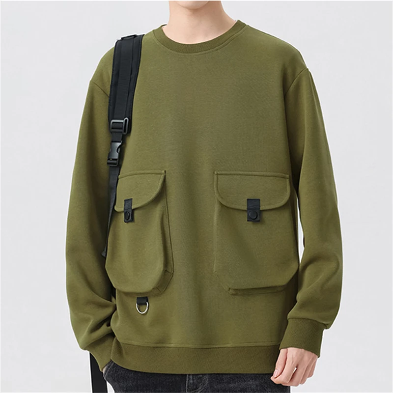 

Men's Sweatshirts Spring Autumn Long Sleeve Tops Loose Pullover Solid Color O-neck Sweatshirt