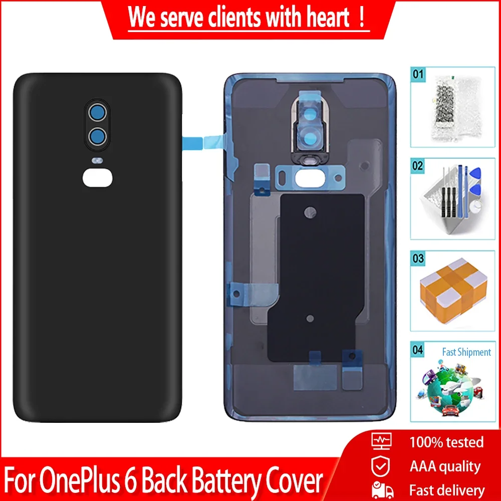 Back Battery Cover For Oneplus 6 Housing Back Door Case Battery Rear Back Cover With Camera Glass Lens replacement Parts