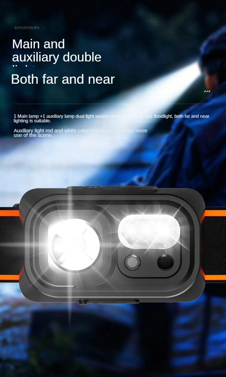 Projecteur LED USB à induction longue portée, éclairage d'extérieur, idéal pour la pêche nocturne