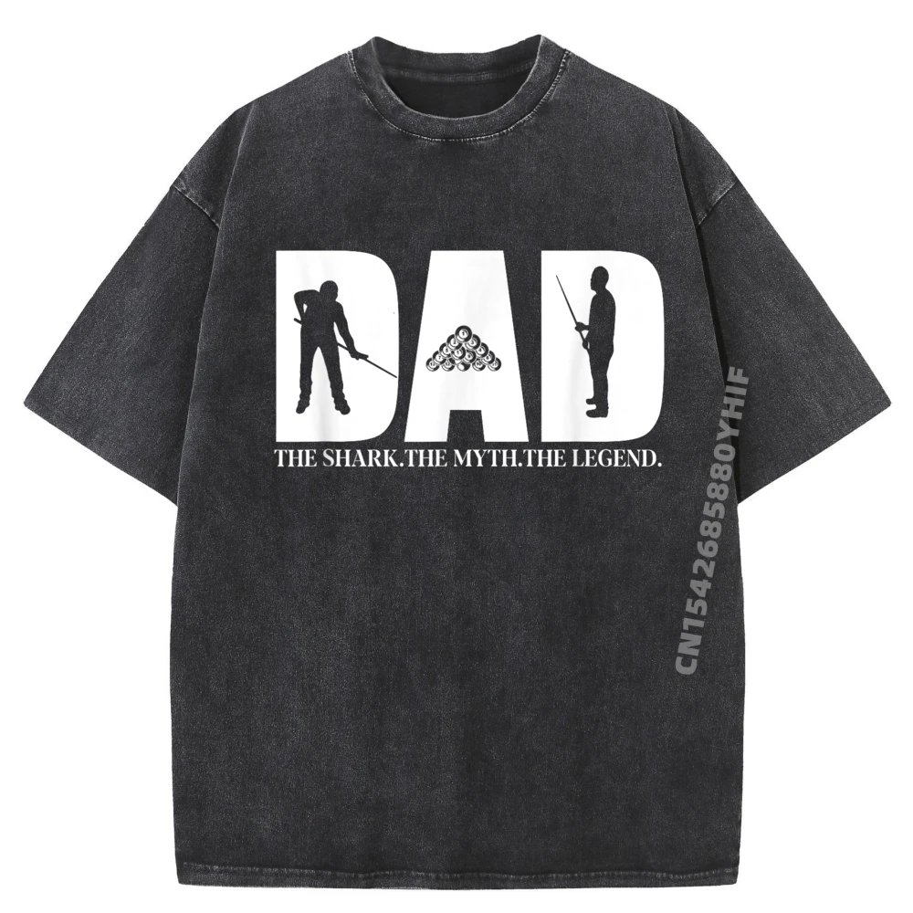 

Dad The Shark The Myth The Legend Pool Player Black Shirt Graphic Tees Man Gifts For Men Classic Washed Tops T-Shirt