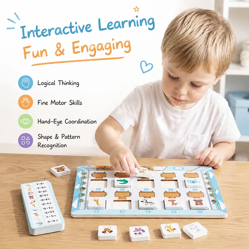Animal Number Math Matching Board Kids Educational Sorting Toy Fun Addition Subtraction Game for Early Math Learning Toys Gifts