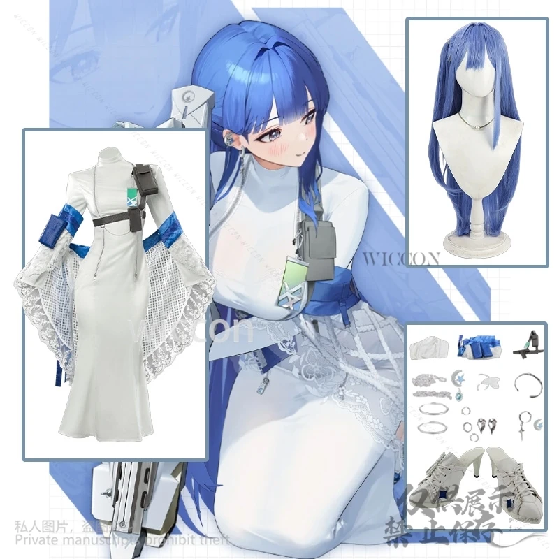

Arcana NIKKE：The Goddess Of Victory Cosplay Game Anime Costume Sexy White Dress Slim Elegance Long Lolita Shoes Wigs Halloween