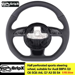 4L0951523D Suitable for Audi B8PA Q3 Q5 SQ5 A4L Q7 A3 S5 S4, semi-perforated sports leather steering wheel white line, autoparts