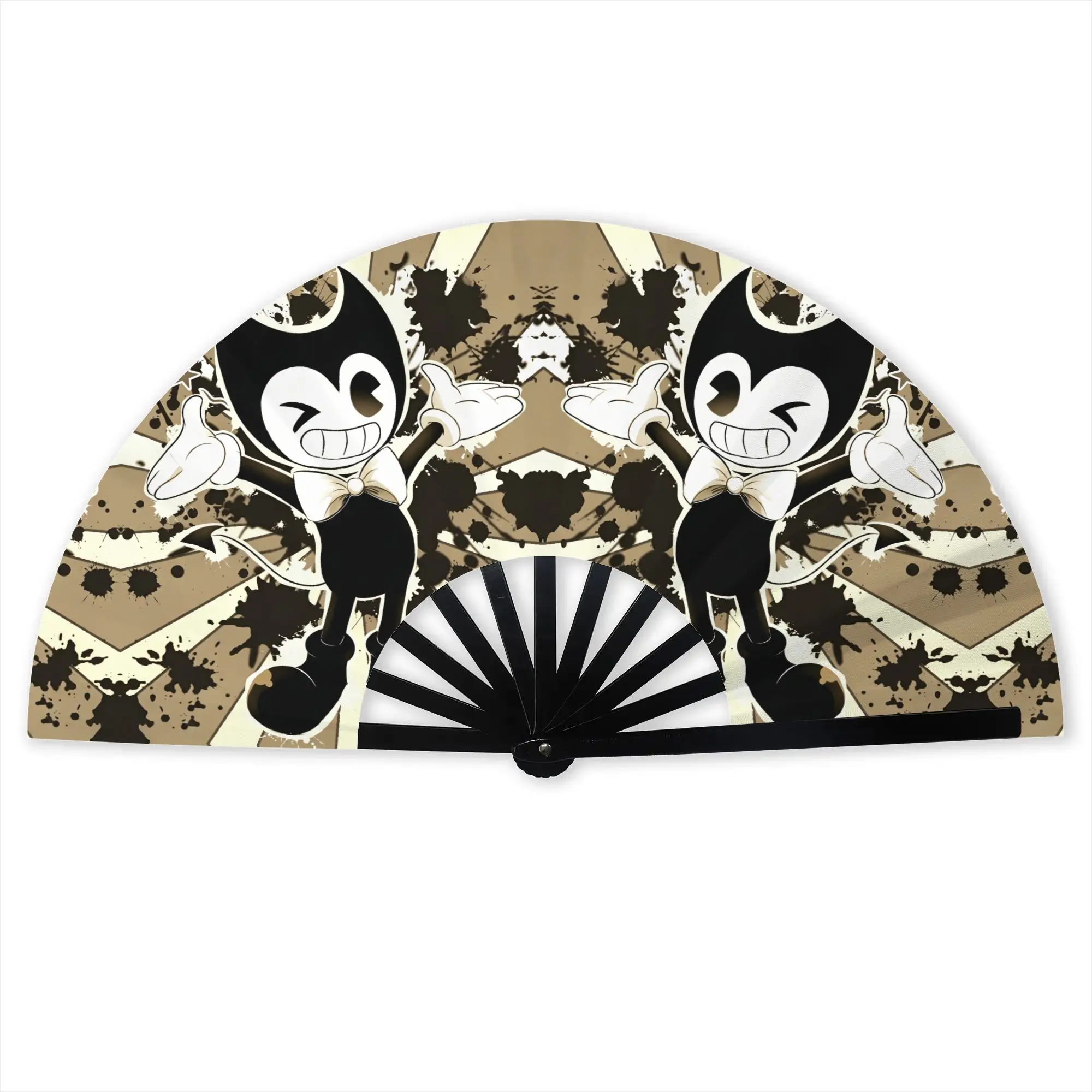 B-Bendyes Game Folding Hand Fan  Personalized Horror Puzzle Polyester Fabric Fan Novelty Summer Accessory Decorative Fans