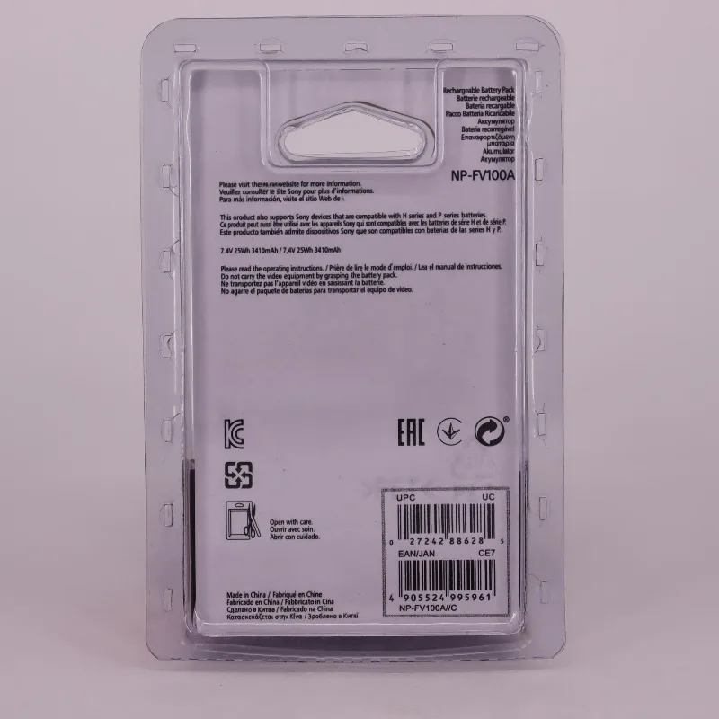 Bateria NP-FV100A de alta capacidade 3410mAh para filmadora Sony PXW-Z190 PXW-Z150 PXW-X70 FDR-AX700 FDR-AX60