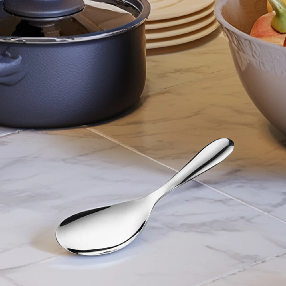 

2pcs Stainless Steel Kitchen Rice Spoon Ergonomic Mirror Finish Large Serving Ladle Soup Spoon Stirring Cooking Utensils