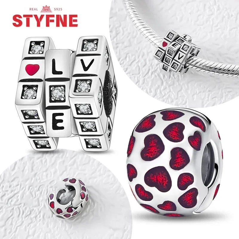 

New 925 Sterling Silver Sparkling Magic Cube Love Charm Red Heart Beads Fit DIY Women's Original Bracelet Fine Gift Accessories