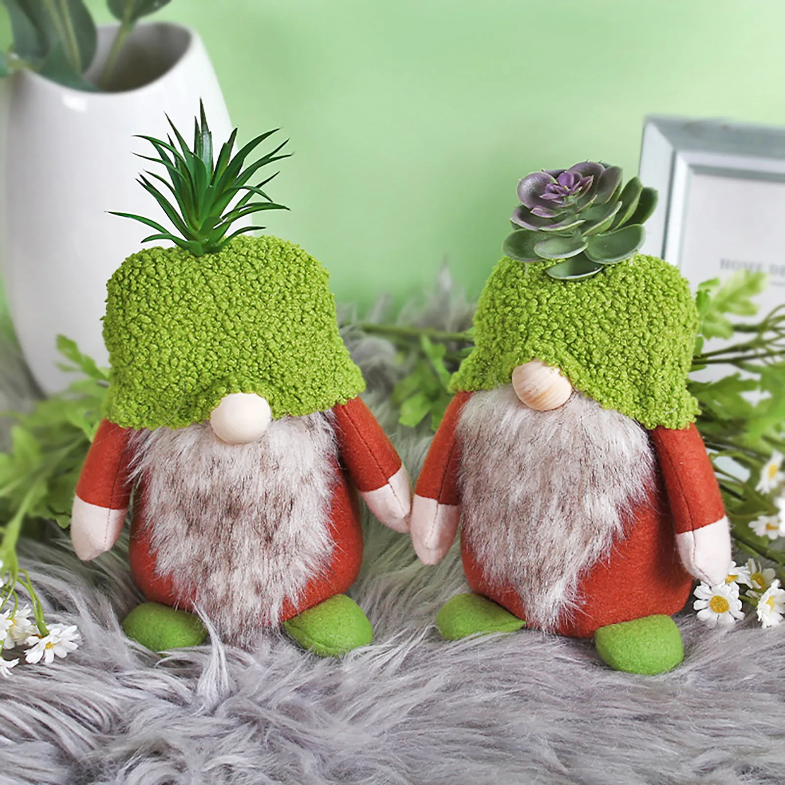 

Plush Gnome Spring Decoration Cute Green Plant Gnome Ornament for Tiered Tray Indoor Table Office Farmhouse Christmas Decoration