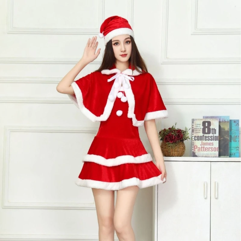 3-teiliges Weihnachtsmann-Kostüm für Damen, Weihnachtskostüm, Weihnachts-Cosplay-Zubehör