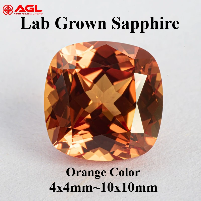 

Lab Grown Sapphire Cushion Cut Orang Color Loose Gemstone for DIY Jewelry Making for AGL Certificate