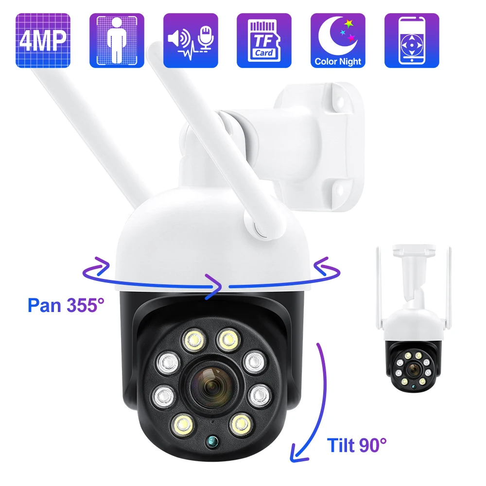 techage camera ip sem fio com visao noturna e deteccao humana camera de seguranca ptz ao ar livre wi fi audio bidirecional colorida ip66 4mp 01