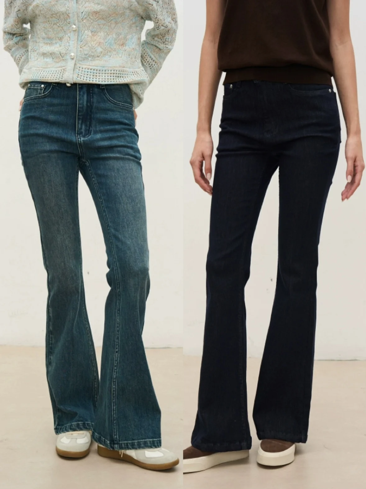 

Джинсы Slim Fit в американском стиле ретро с длинным фильтром для ног, вышитые двухцветные расклешенные джинсовые брюки со средней талией, женские повседневные брюки