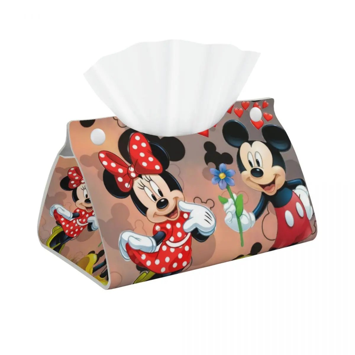 Custom Mickey Minnie Mouse Love Facial Tissue Box Cover Rectangular Cartoon PU Leather Tissue Box Holder for Car Home