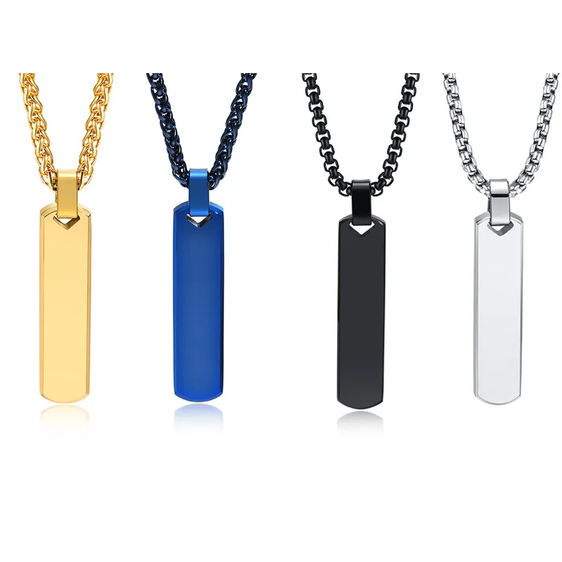 

Custom Text Date Name Bar Necklace Personalized Men Necklace Rectangle Pendant Necklace For Men