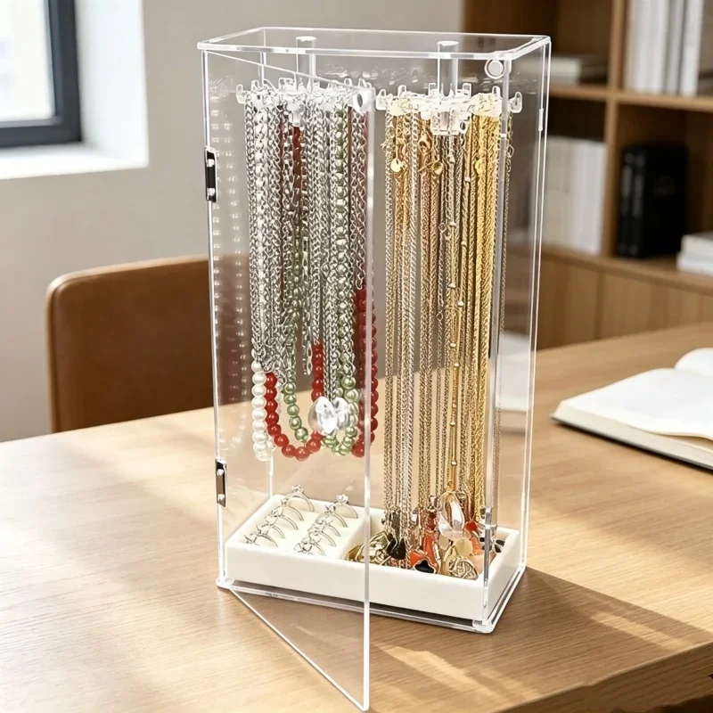 24 Hooks Rotatable Acrylic Jewelry Storage Stand Desktop Organizer For Necklaces Pendants Earrings Household Display Holder