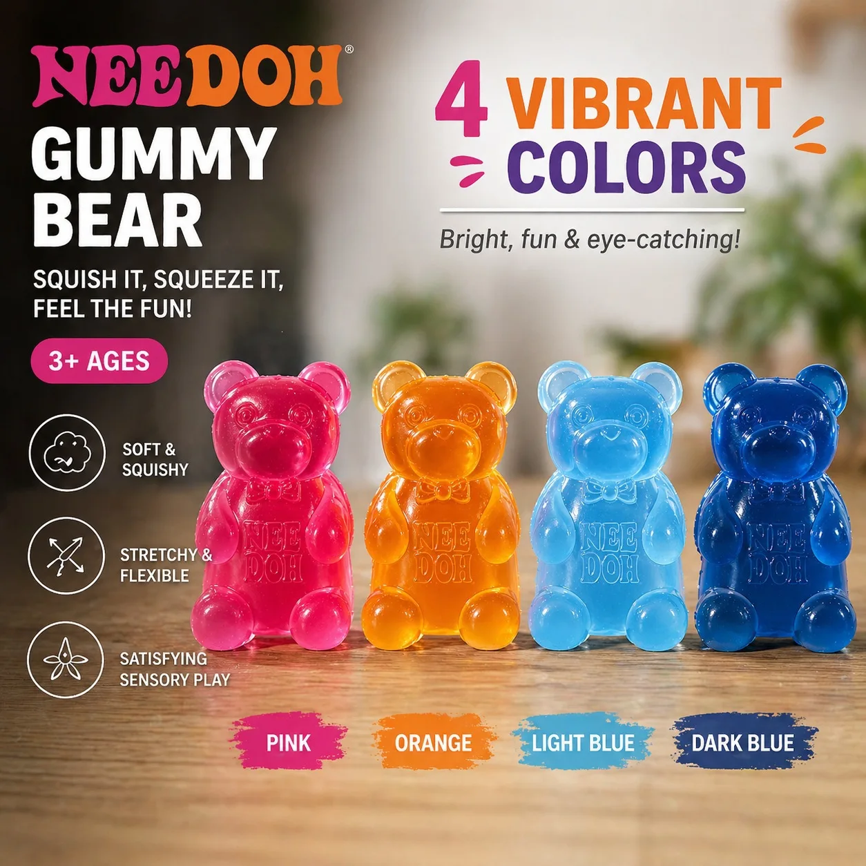 Schylling Nee Doh Maltose Cute Bear Squeeze Toy  Colorful Dough Sensory Stress Relief Desk Decorative Item Creative Maltose Toy - view 4