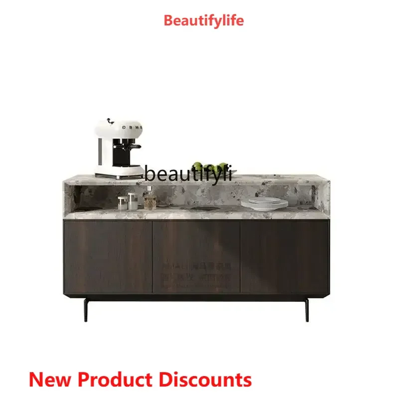 

S Solid wood natural marble luxury stone tea cabinet locker living room entrance smoked wood dining side cabinet