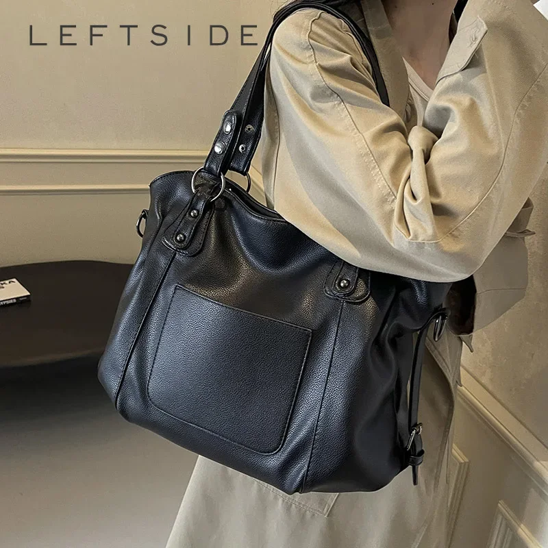 

LEFTSIDE Women New Fashion Big Pu Leather Soft Handbags and Purses Vintage 2024 Winter New Trend Y2K Tote Bag Lady Shoulder Bag