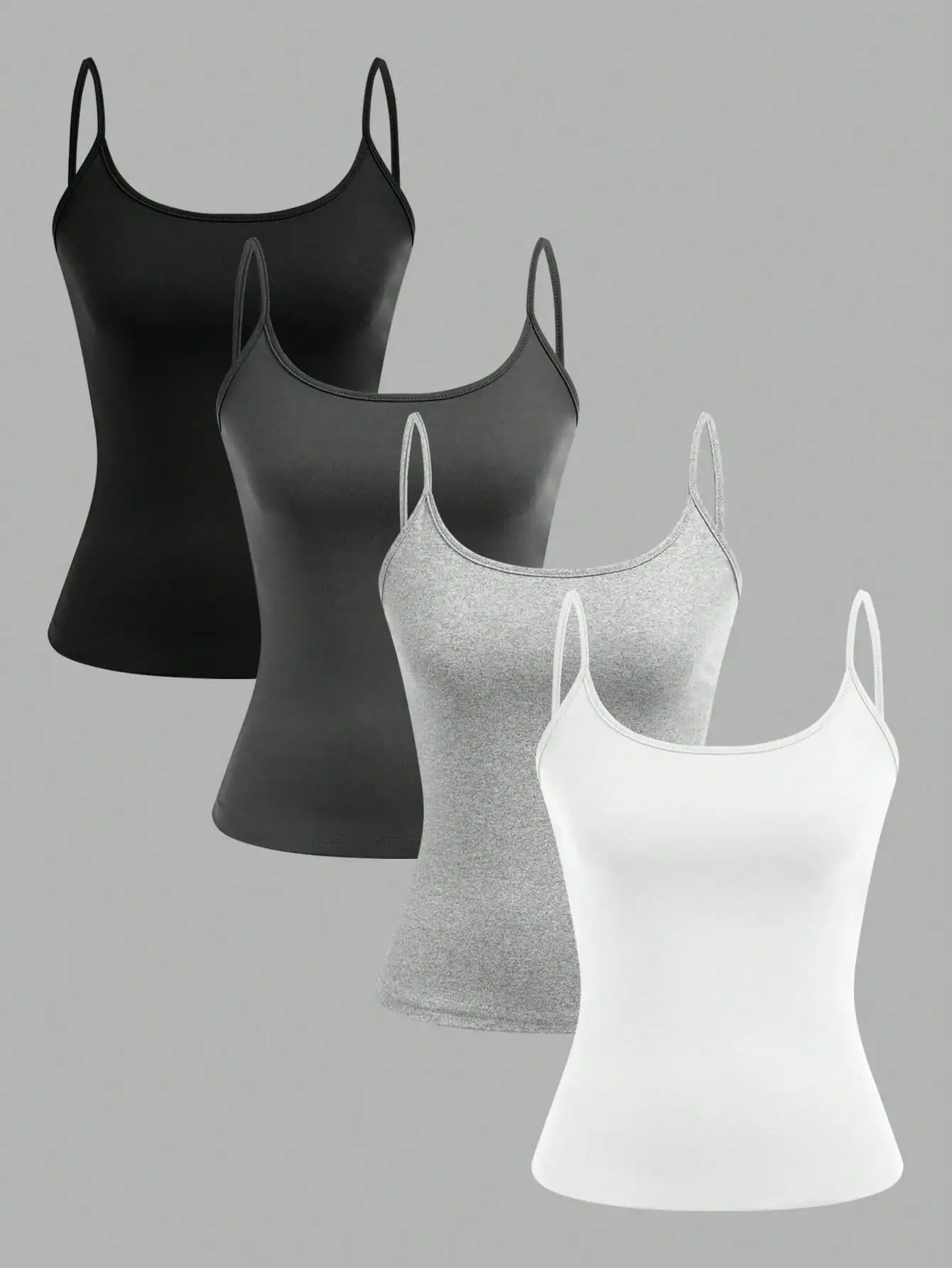 Camisole Tops Solid Color Sleeveless Strap Basic Tank Set for Women - 4 pieces-3