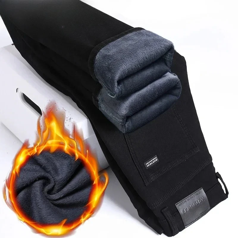 

Хорошее качество, брендовые матовые джинсы, мужские зимние джинсы, мужские облегающие эластичные толстые бархатные брюки, теплые джинсовые повседневные флисовые брюки, мужские