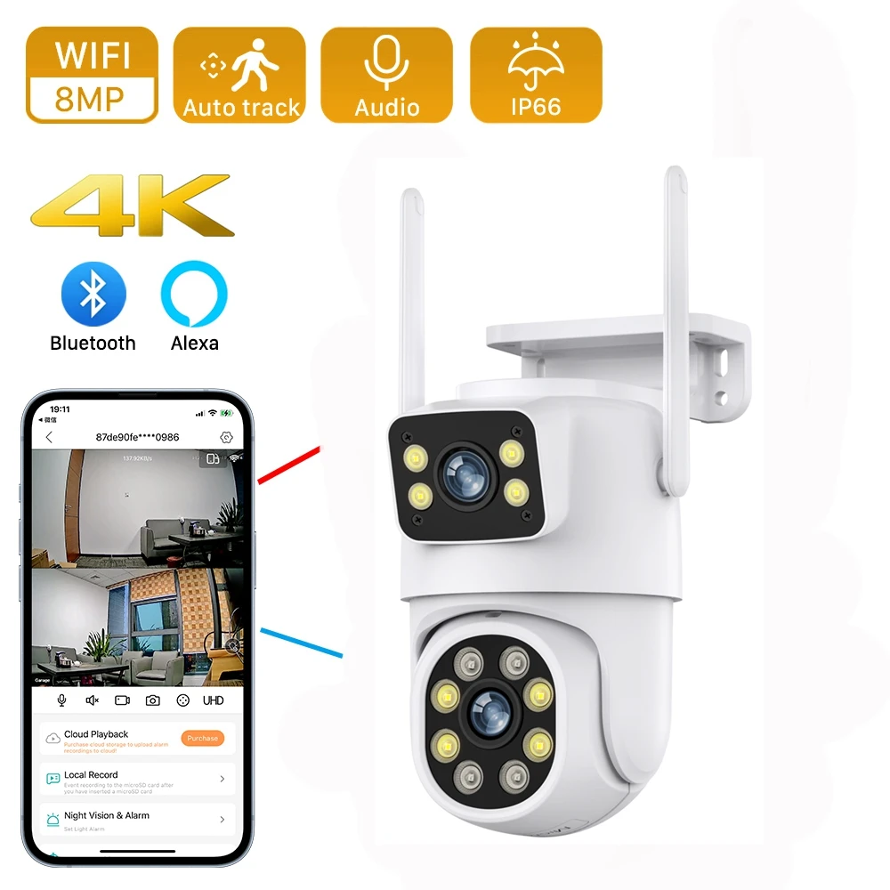 4K 8MP Dual Lens PTZ 4G Camera Dual Screen Ai Human Auto Tracking Outdoor WIFI Security Video Surveillance Camera icsee