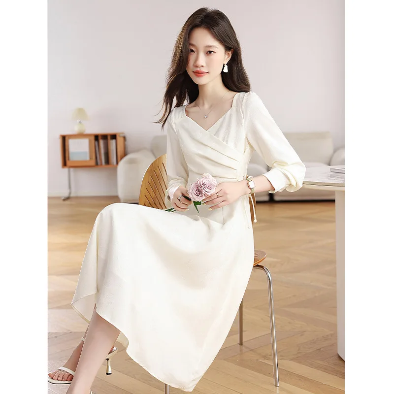 Fashion Solid Color Elegant Gentle Style Dress for Women New Chinese-style High-end Loose Versatile Long Dress 2026 Spring New