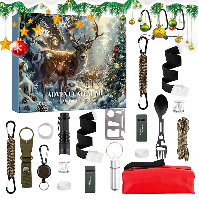 Survival Kit Advent Calendar Outdoor Survival Gear 24 Days Countdown To Christmas Cool Gadgets for Outdoor Camping Fishing