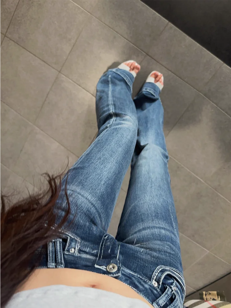

Low Waist High Elastic Flared Denim Jeans Women's Slim Fit Long Pants Autumn Season Casual Style Supermodel Look