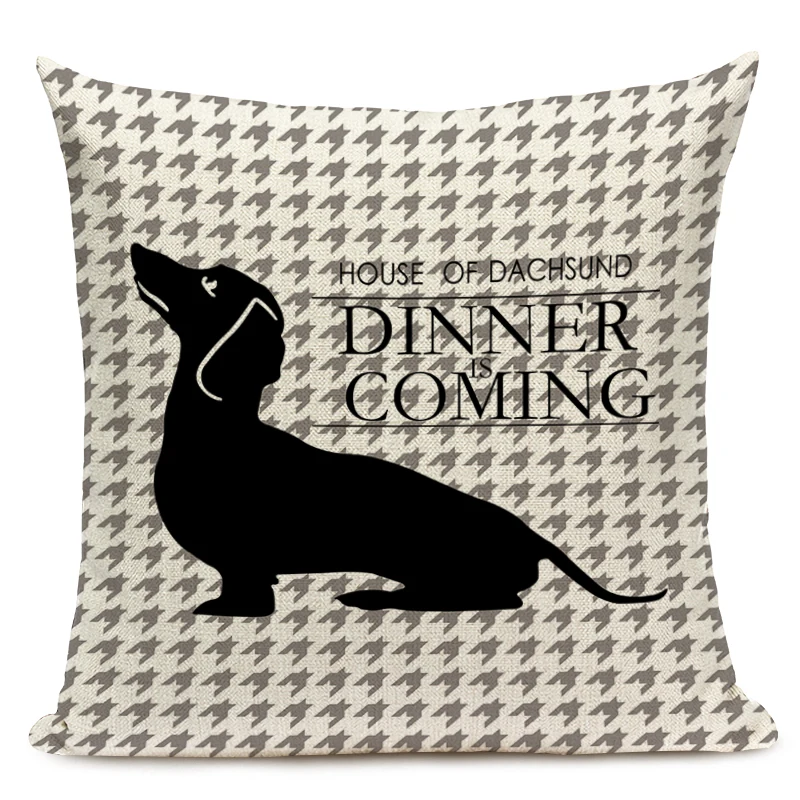 Cartoon Bull Terrier Dachshund Dog Cushion Cover Cute Animal Square Cotton Linen for Home Sofa Bedroom Decoration Pillow Case