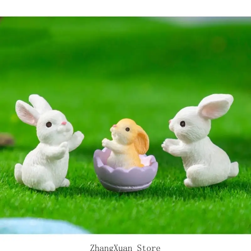 Miniatur-Hasen-Eier-Statue, Gartendekoration, Harz, Osterhase, Figur, Spielzeug, Mini-Kuchenaufsatz für Geburtstagsdekoration, 3 – Detail 7